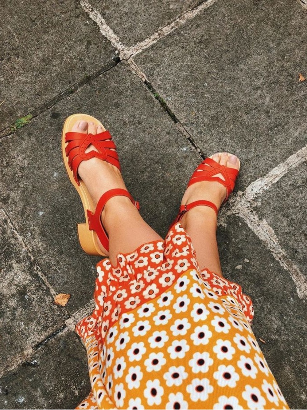 RARE Swedish Hasbeens Heart Medallion Clog Sandals Red Size 37 (US 7) EUC